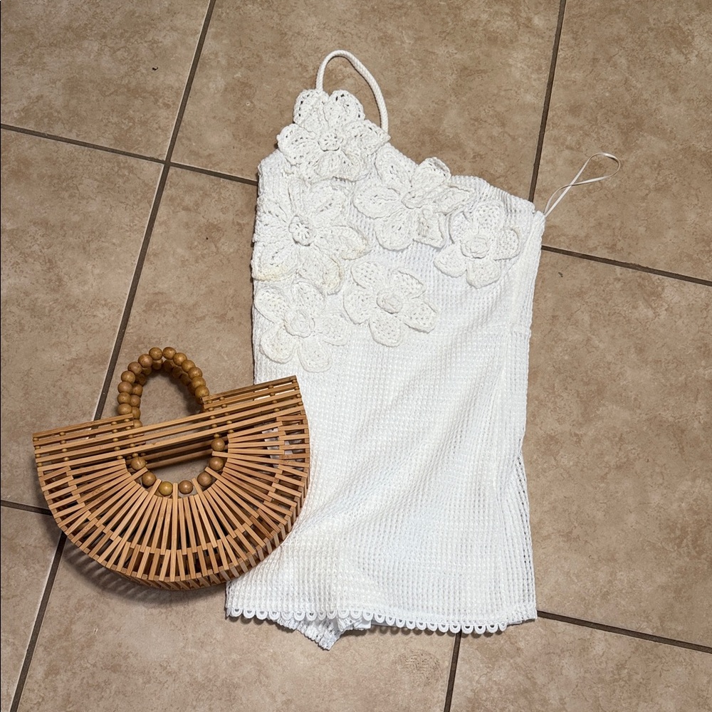 Fashion Nova White Floral Lace Jumpsuit